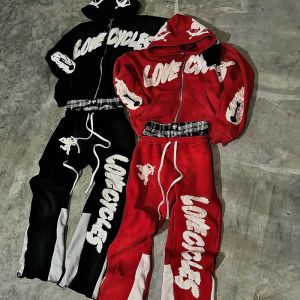 Custom Sweatsuit Two Piece Tracksuit Applique Distressed Embroidery Tracksuit