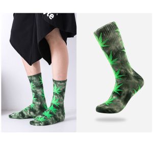 Tie Dye Maple Leaf Tide Socks High Ankle Spring And Summer