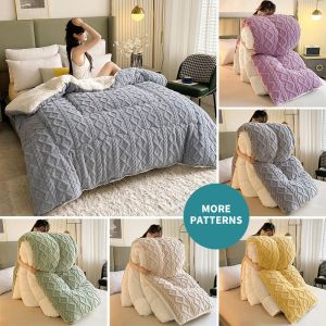 Pure Color Super Soft Jacquard Plaid Thick Winter Fleece Velvet Duvet for King
