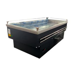 Static Cooling Supermarket Island Freezer Commercial Open Glass Horizontal Fruit