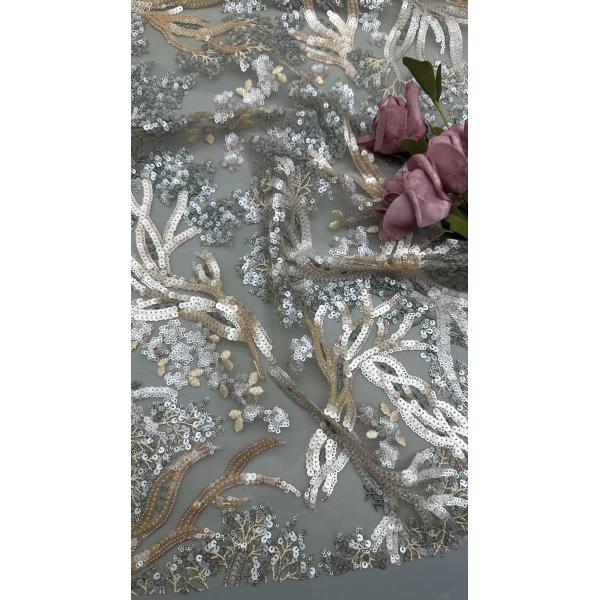 Leafy Sequin Embroidery Lace Fabric Durable and Elegant Luxary Fabric Wedding Party Occasions Sequin Embroidery Fabric