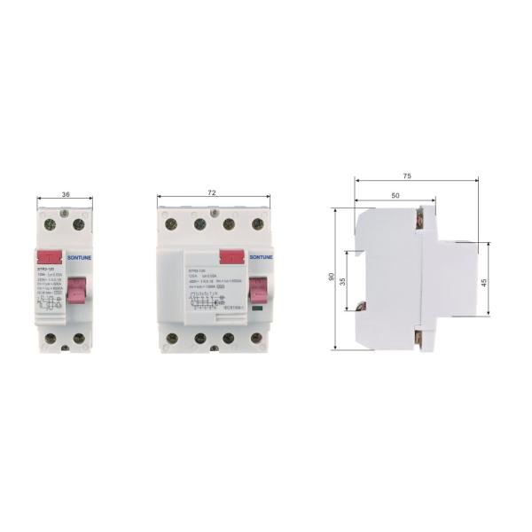 Din Rail STR3-125 series RCCB Residual Current Circuit Breaker Electronic 230 / 400V