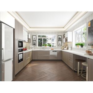 China Melamine MDF Ready Made Cupboards Gray Kitchen Cabinets Wall Mounted on sale