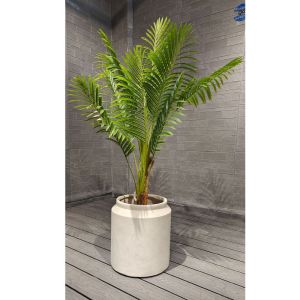 Light Beige Straight Cylinder Fiber Clay Outdoor Planter Architectural