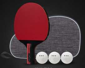 Straight Handle Table Tennis Paddle Set Red Black Carbon Blade Elastic Sponge