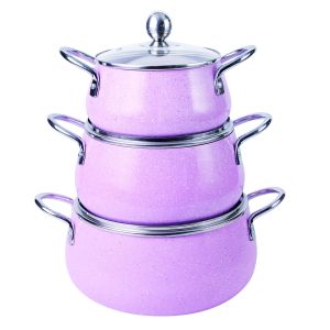 Aluminum 3 Piece Set Spray Pink Cookware Set EU Certification