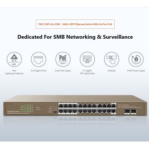 Tenda Gigabit POE Switch TEG1126P-24-410W 24GE 2SFP Ethernet Switch with 24-Port