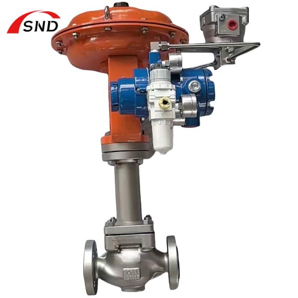 Stainless steel pneumatic control valve showing actuator and valve body