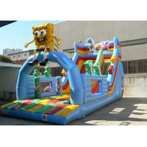 China Kids Double Slide Blue Print Commercial Inflatable Slide PVC Waterproof on sale