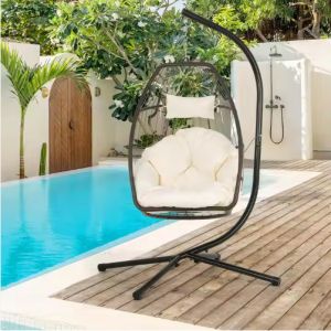 Black Wide Hammock With Stand For Outdoor Lounging