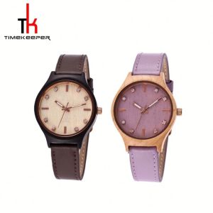 China Water Resistant Walnut Wood Watch With Leather Strap Unisex Use on sale
