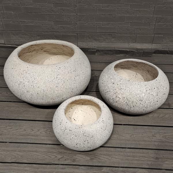 Earthy Aesthetic Neutral Beige Natural Speckled Stone -mimic Design Round Fiber Clay Durable Flower Pot
