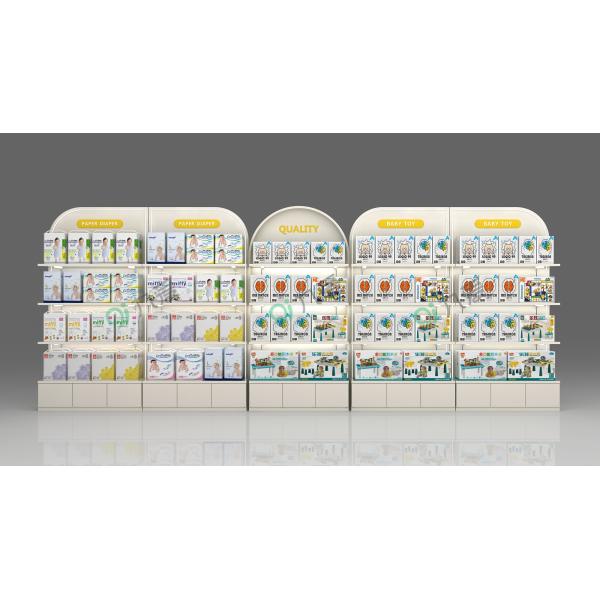 Mom & Baby Display Showcase Curved Paper Products Cabinet Baby Display Shelf for Maternity Shop Interior Design