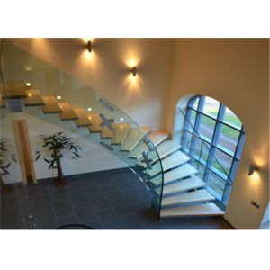 Solid Wood Tread Curved Wood Stairs Stainless Steel Inside / Outside