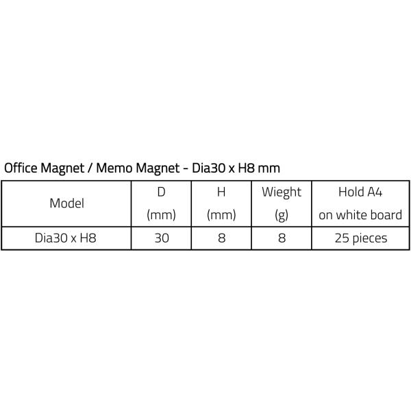 Round Neodymium Office Magnet Dia30 X H8mm Magnetic Push Pins