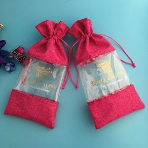 Hair Packing Drawstring Pvc Window Custom Printed Jute Bags