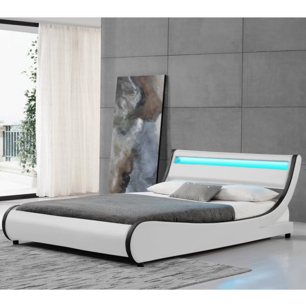 Queen Size Faux Leather Upholstered Platform Bed Frame With Curved Headboard