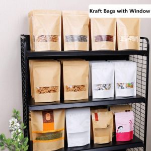 Kraft Bags With Window Stand Up Bag k Seal Paper bag Resealable Large Food