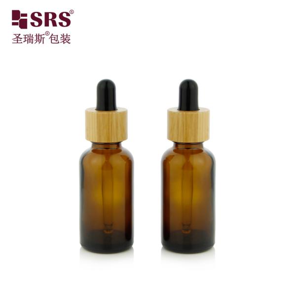 Luxury Bamboo Shoulder Glass Facial Serum Elegant Stock Available Dropper Bottle 10ml
