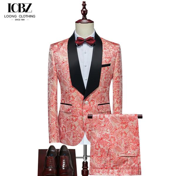 Men's Autumn Printed Stage Dress Groom's Suit with Large Size and Breathable