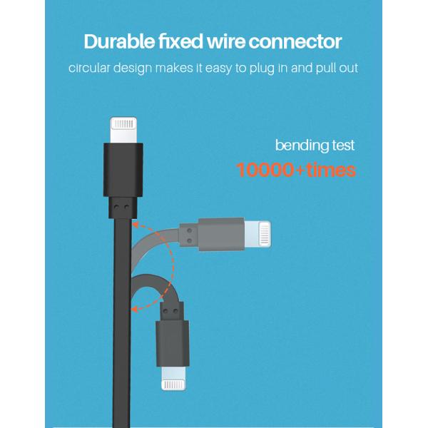Flat PVC 2M Lightning To USB Charging Cable For IPad