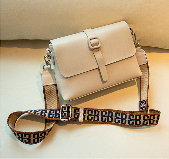 Buy 14cm Cream Leather Crossbody Bag Hasp Closure Square Sling Bag at wholesale prices