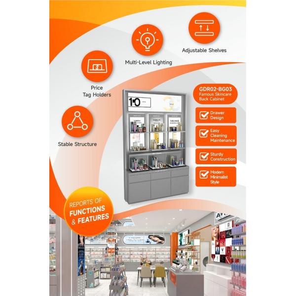GDR02-BG03 Skincare Display Cabinet with 60mm Soft Film Light Box and Milky White Organic Material for Cosmetic Stores