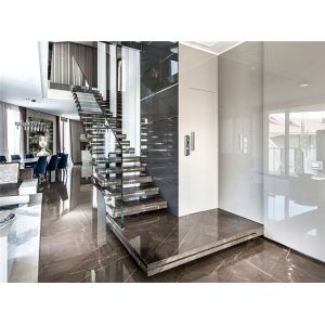 China Customized Marble Building Floating Stairs With Tempered Glass Railing on sale