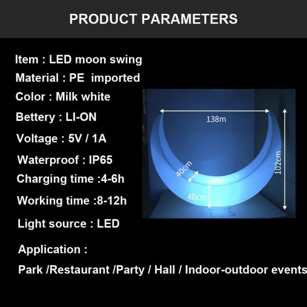 Event decor glowing plastic led moon swing