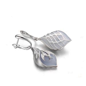 White Gold Blue Chalcedony Damonds Ring Earrings Jewelry Set (GDSET001)