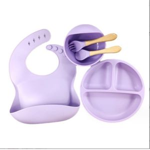 Silicone Baby Feeding Set Bpa Free Dinnerware Type with Bowl Bottle Spoon and