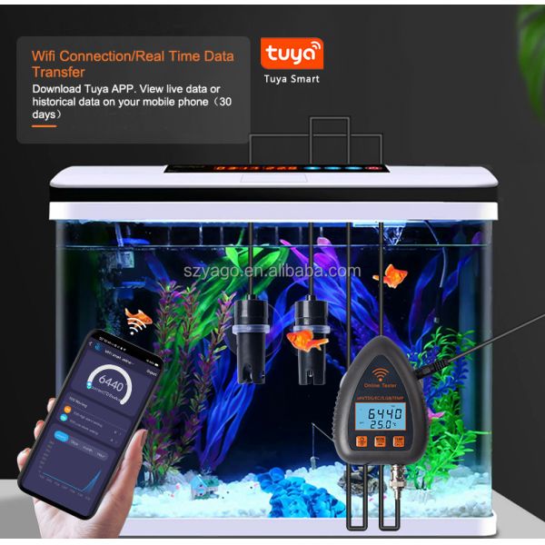 Tuya Smart WiFi Online Monitoring 5 in 1 High Accuracy Digital PH Meter with 0.00-14.00pH and 0-19900PPM Water Quality Tester