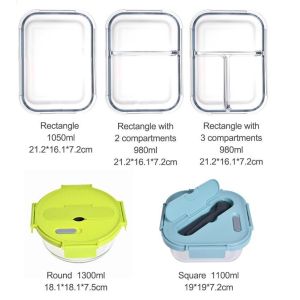 High Borosilicate Glass Lunch Box with Leak-Proof Lid and Microwave Safe Food