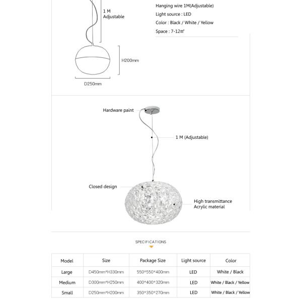 Post Modern Living room Acrylic Oval Ball Chandelier Bedroom Planet Suspension Lamp(WH-MI-385)