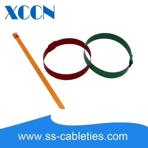 Buy Big Wide Self Locking Cable Ties , Metal Tie Wraps Epoxy Coating Quickly Buckle at wholesale prices