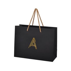 Hot Foil Stamping Custom Black Paper Bags With Handles 30x20x10cm