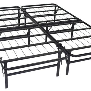 Black Heavy Duty Full Size Double Folding Metal Mesh Frame Bed for Family or