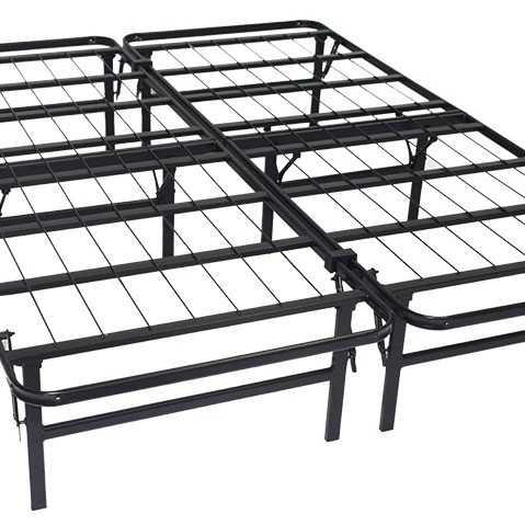 Black Heavy Duty Full Size Double Folding Metal Mesh Frame Bed for Family or