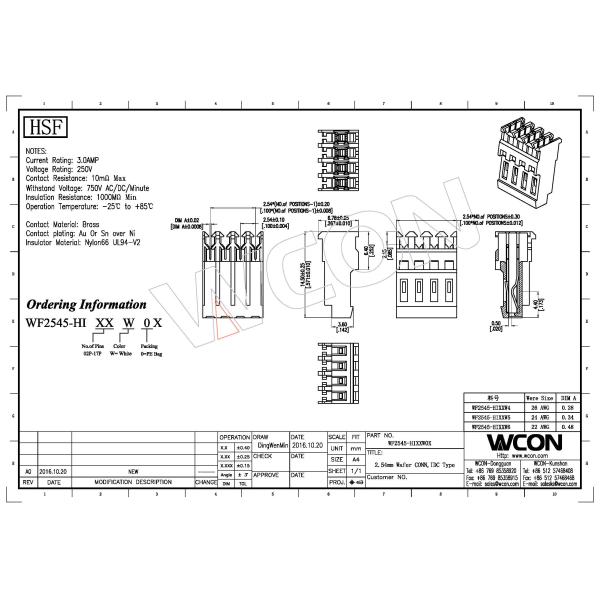 2.54mm circuit board wire connectors IDC Type wafer Single sided outlet without guard