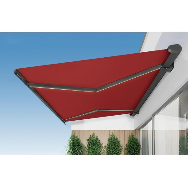 Outdoor Sunshade Motorized Lightweight Retractable Awning With LED Lights Garden Canopy