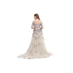 Soft Tulle Neck Embroidery Flower Wedding Bridesmaid Dresses Half Sleeve