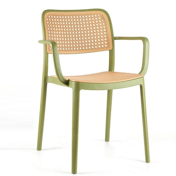 Buy Modern Stackable Plastic Dining Chair Rattan Design Armrest at wholesale prices