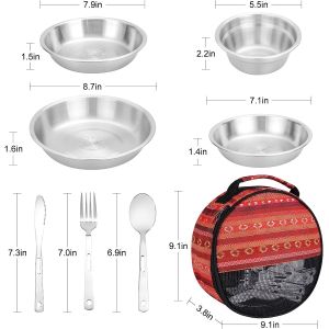 Stainless Steel Camping Plates Cups And Bowls Set. Camping Dish Set, Camping