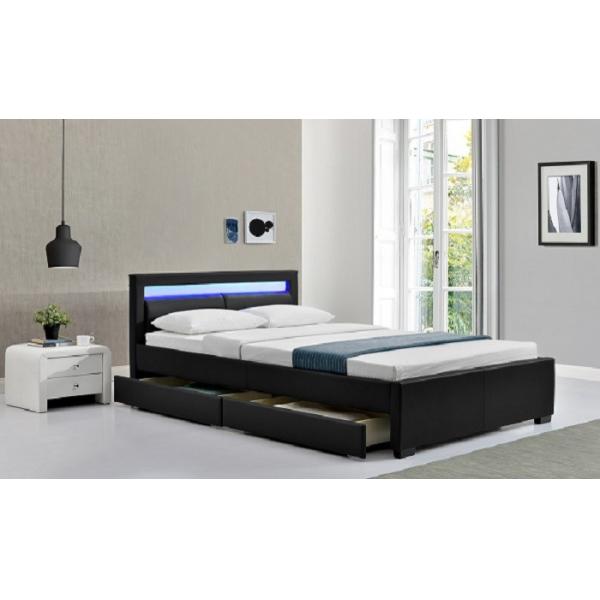 Buy Grey/Black Fabrc Upholstered Bed Manufacturer King Size With LED / Draws at wholesale prices