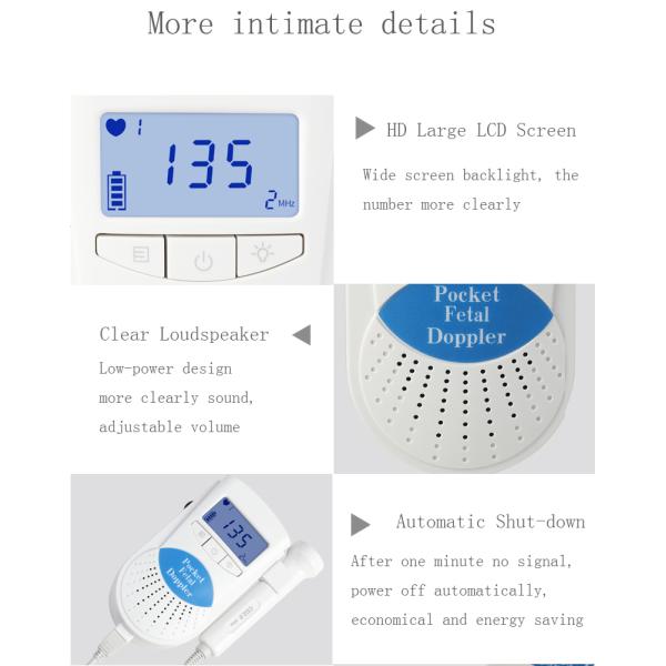 Household Ultrasound Probe Pocket Fetal Doppler For Baby Heart Beat Rate High Sensitive