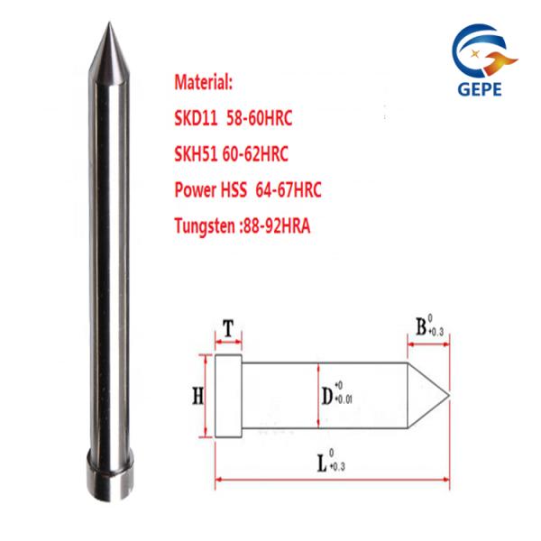 58-60HRC High Precision Punch Pins Sharp Pointed For Punching Mould