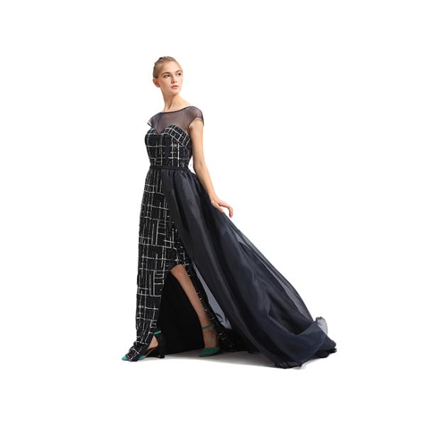 Black Organza Prom Party Dress For Arabic Women Sweep Train XS , S , M , L Size