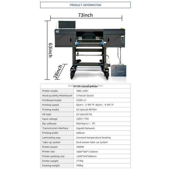 Customizable Andemes 60cm UV DTF Printer with EPS 3 I3200 Printheads and Laminator Advanced UVDTF Printing Solution