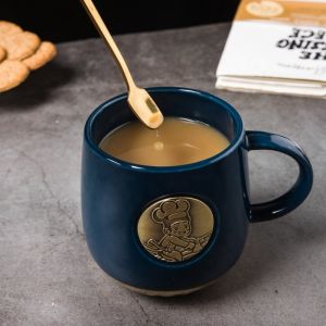 420ml Creative Ceramic Coffee Cups With Copper Fish Scale Pattern