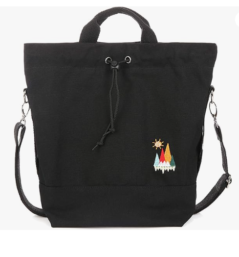 Women Canvas Tote Handbags Casual Shoulder Work Bag Crossbody Bag with Sunshine Embroidery